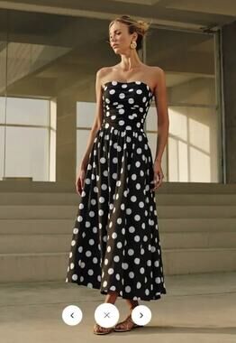 commense black polka dot strapless maxi dress - size small